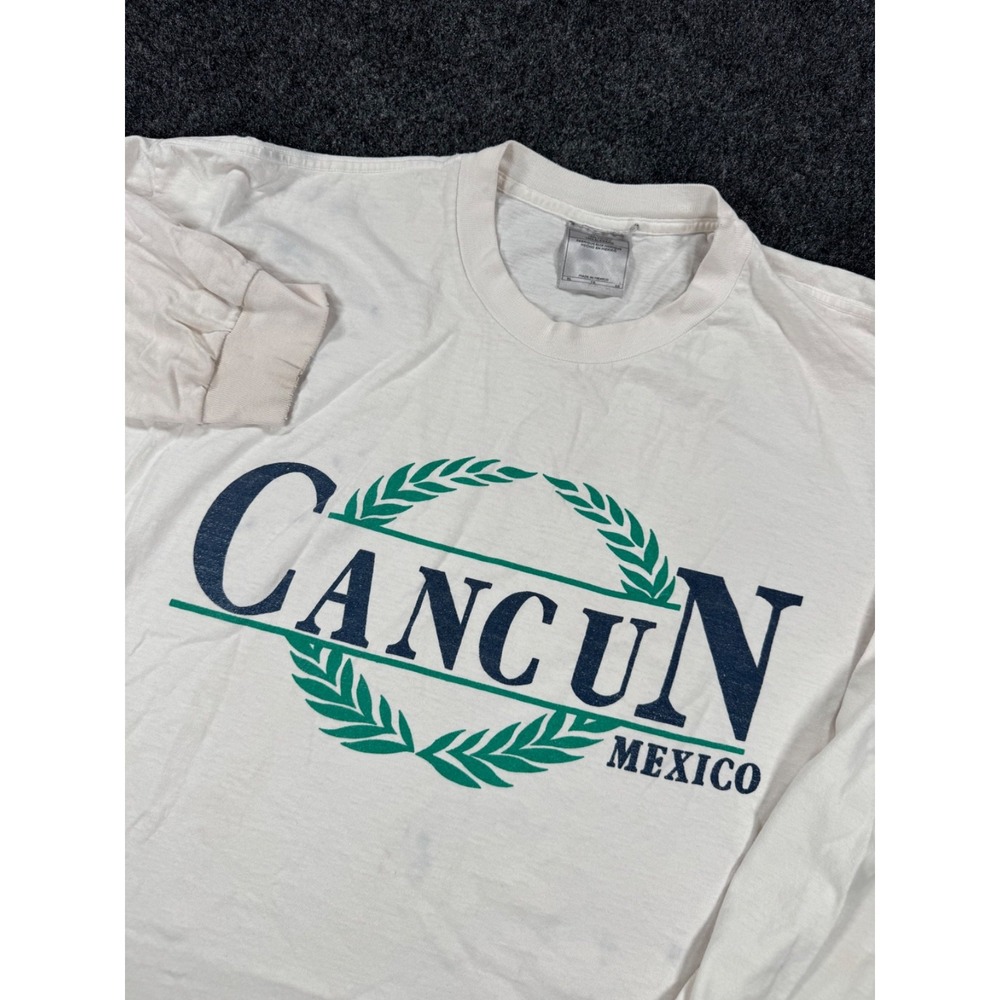 VTG Cancun Mexico Long Sleeve T Shirt XL White 90s Travel Tourist Graphic
